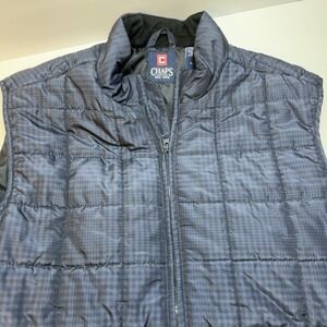 Chaps Mens Vest L Full Zip Pocket Quilted Blue Plaid Outdoor Gorpcore Athleisure